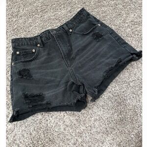 No Boundaries Distressed Black Denim‎ Shorts Raw Hem Ripped Juniors Size 11